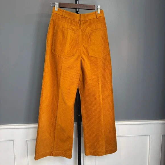 Manoush Paris Saffron Burnt Orange Corduroy Wide Leg Pants US 6 - Picture 6 of 11